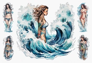 a transparent woman standing in crashing waves tattoo idea