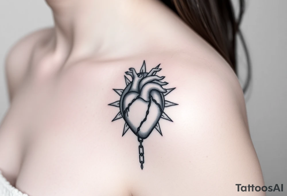 human heart chained within sun and moon tattoo idea