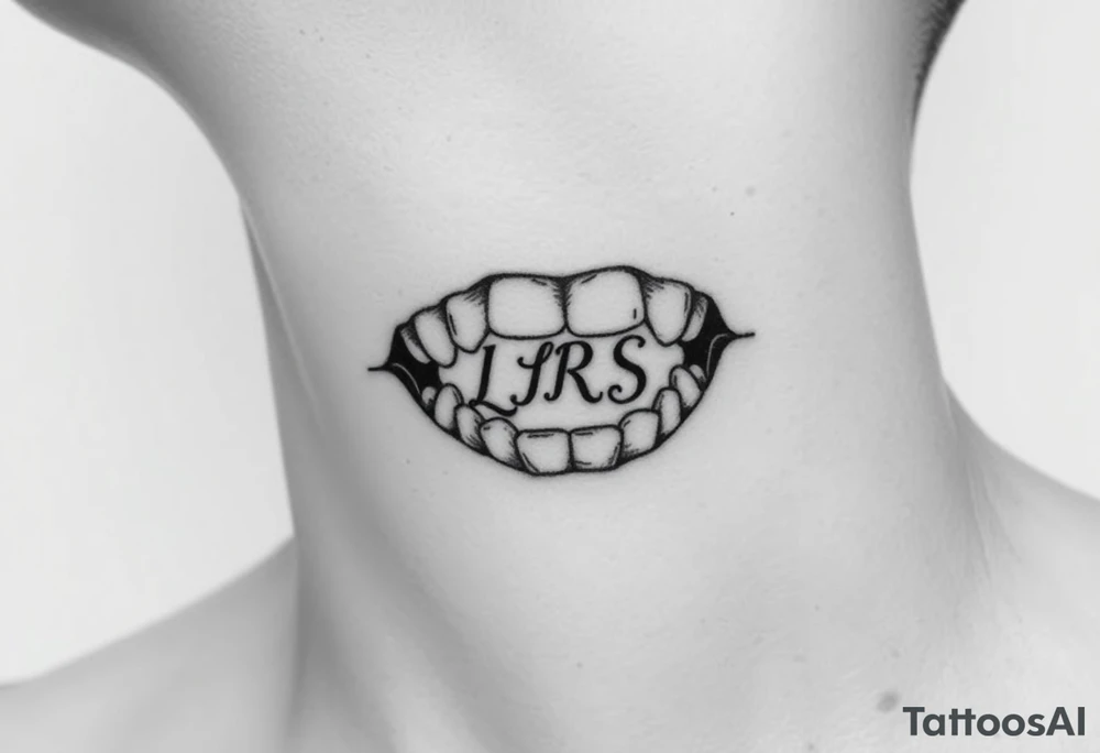 Seductive realistic teeth bite marks with the initials lrs tattoo idea