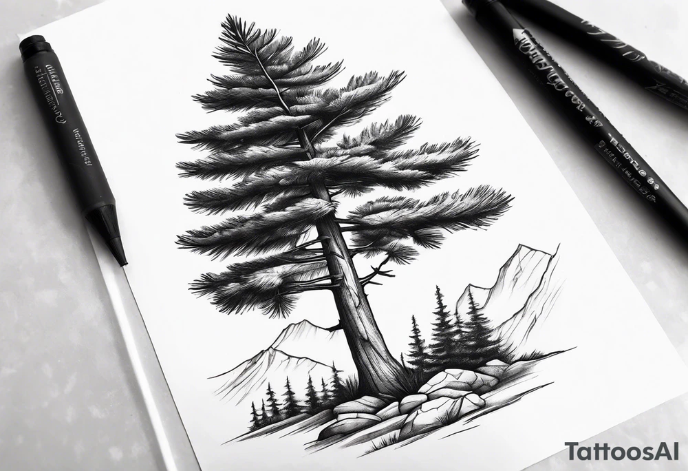 Small dainty detailed pine tree tattoo idea