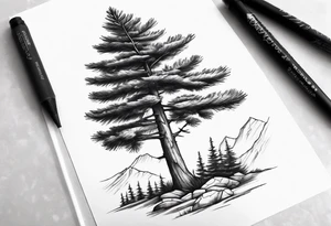 Small dainty detailed pine tree tattoo idea