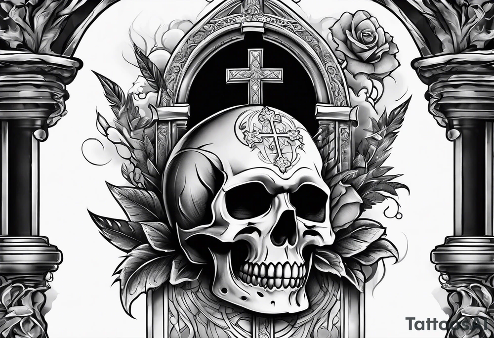 Tomb with smoke and crosses tattoo idea