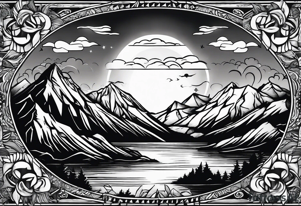 Mountain sun tattoo idea
