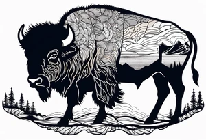 grand prismatic spring in a 
bison silhouette tattoo idea