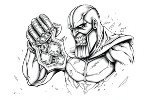 thanos with infinity gaulet filled with infinity stones fighting avengers tattoo idea