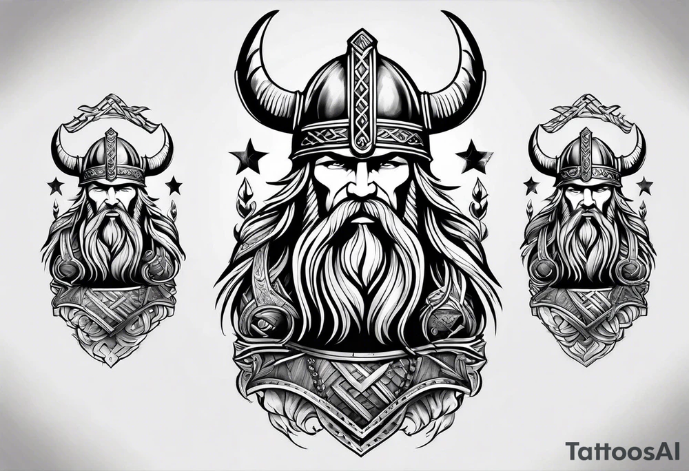 cool viking themed sleave on whole right arm tattoo idea