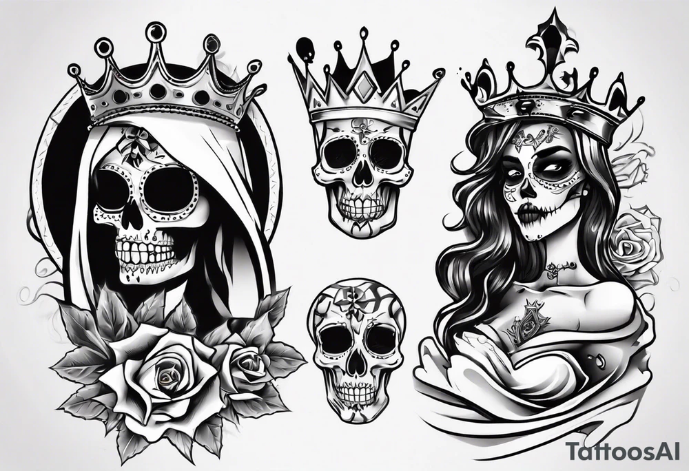 santa la muerta with money and crown
on the card tattoo idea