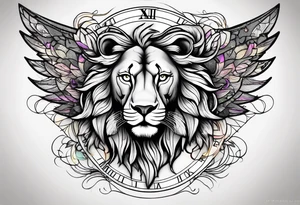 Lioness with wings clock tattoo idea