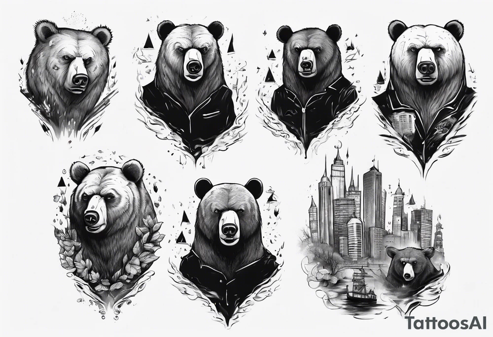 Serious bear coming up behind a city tattoo idea