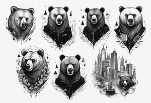 Serious bear coming up behind a city tattoo idea