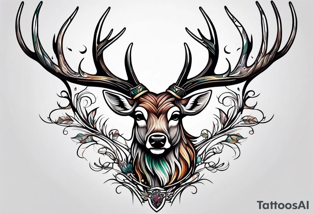 deer antlers flying tattoo idea
