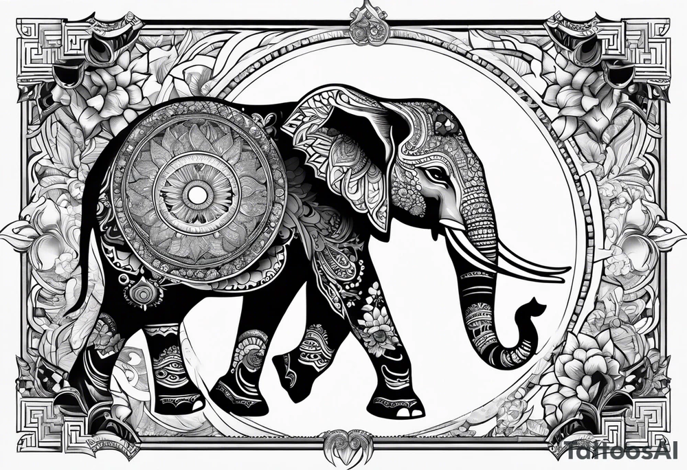 a elephant and a sun tattoo idea