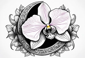 Orchid sitting on a crescent moon tattoo idea