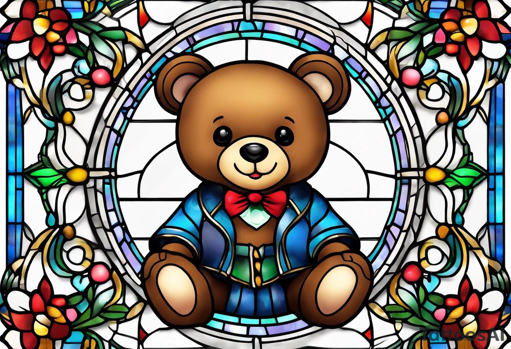 Cute teddy bear stained glass tattoo idea