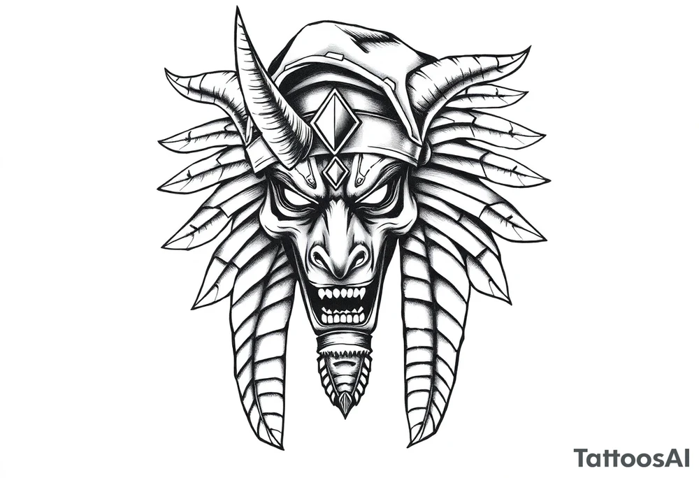 powerful majestic muscle anubis Egyptian god face mix with joker
without eyes with mantle on head tattoo idea