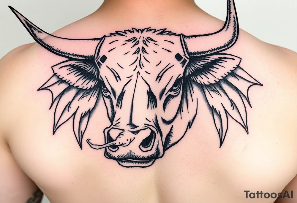 Bull blowing Natural Born Talent in smoke out of his nose tattoo idea