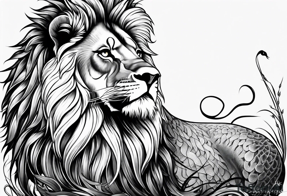 lion with snake hair tattoo idea