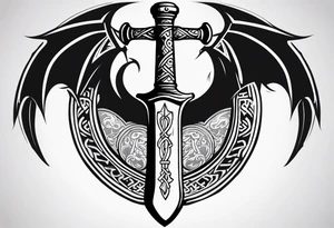 Valhalla sword shield dragon axe viking church tattoo idea