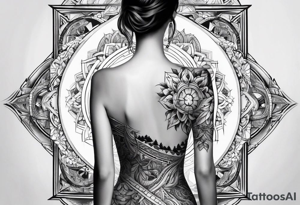 I want a tattoo model that will be positioned on the whole back that contains the following ideas excessive thinking, faith and the difficulties of life tattoo idea