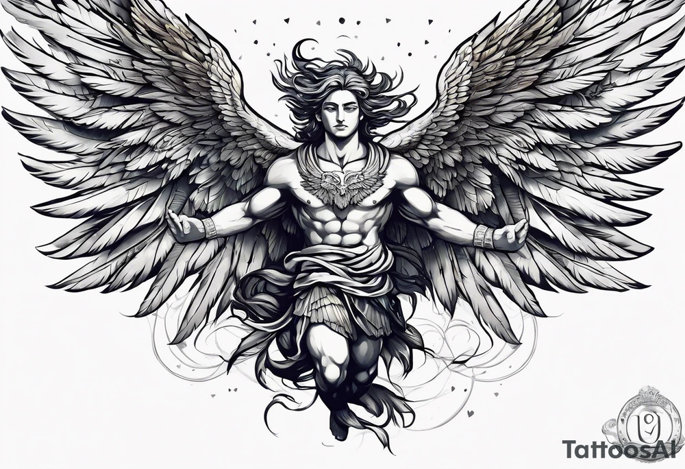 icarus with wings fying out of the world tattoo idea