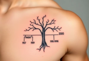 Make a family tree timeline 
With 1 parent year of birth 1957
And 4 kids 1980,1989,1998,2000 tattoo idea