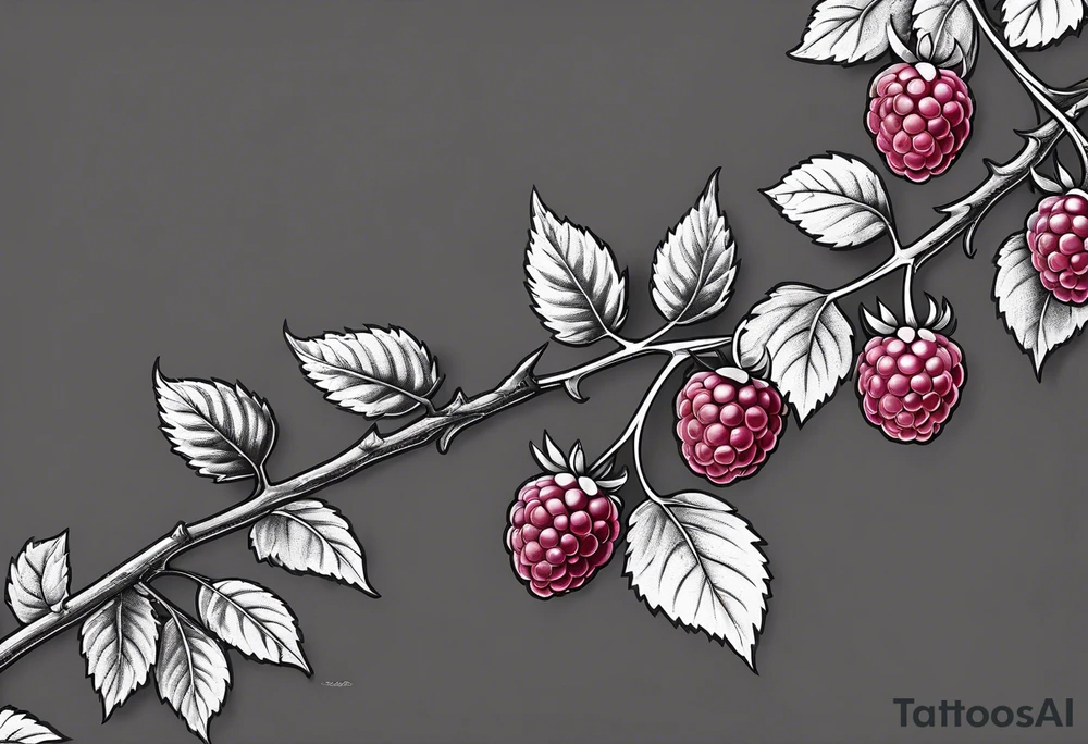 a single long raspberry branch that is growing downwards and skinny in width tattoo idea