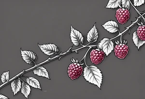 a single long raspberry branch that is growing downwards and skinny in width tattoo idea