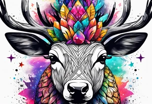 Stag in Amsterdam featuring colours of the universe and galaxies and amsterdam in the shape of a pineapple tattoo idea