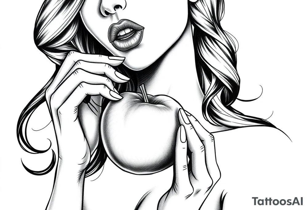 Beautiful  seductive woman eating an apple tattoo idea