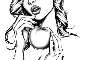 Beautiful  seductive woman eating an apple tattoo idea