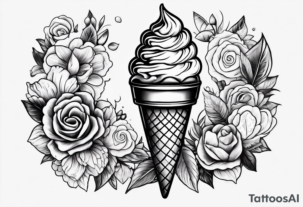 small ice cream cone with small red heart on it somewhere while representing Paris tattoo idea