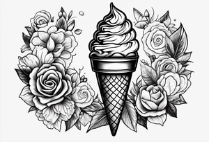 small ice cream cone with small red heart on it somewhere while representing Paris tattoo idea