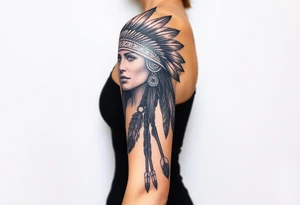 Native American warrior with head dress and arrows tattoo idea