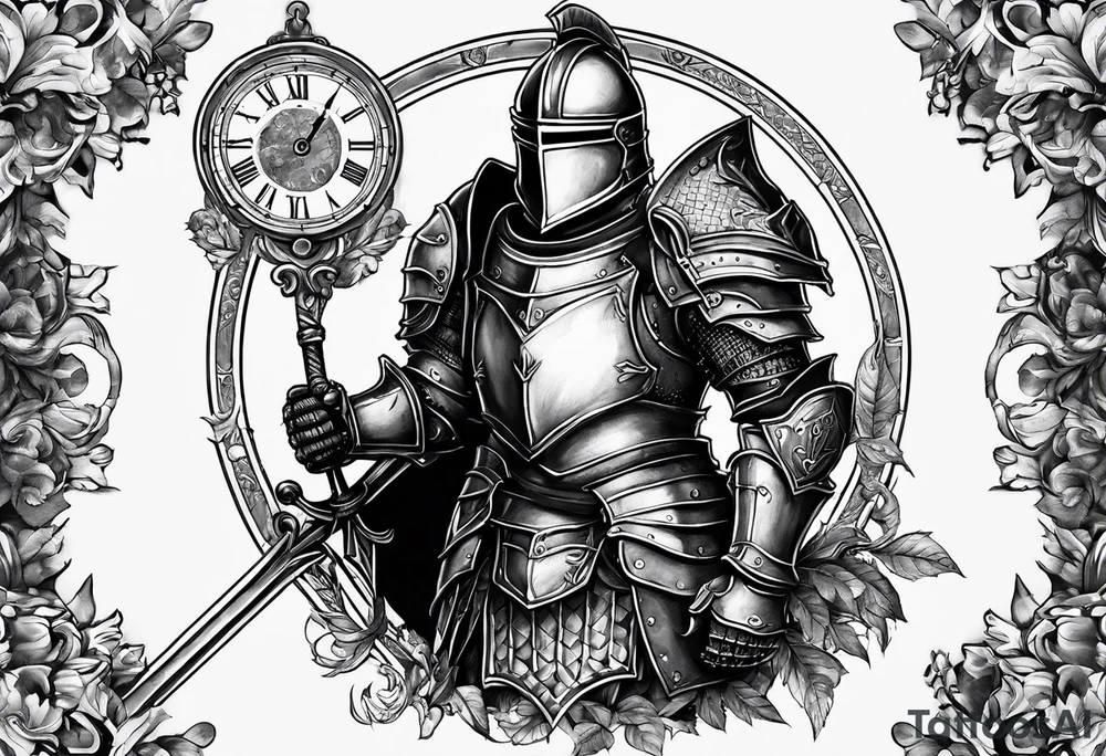 knight with heavy armor with clock and less detail tattoo idea