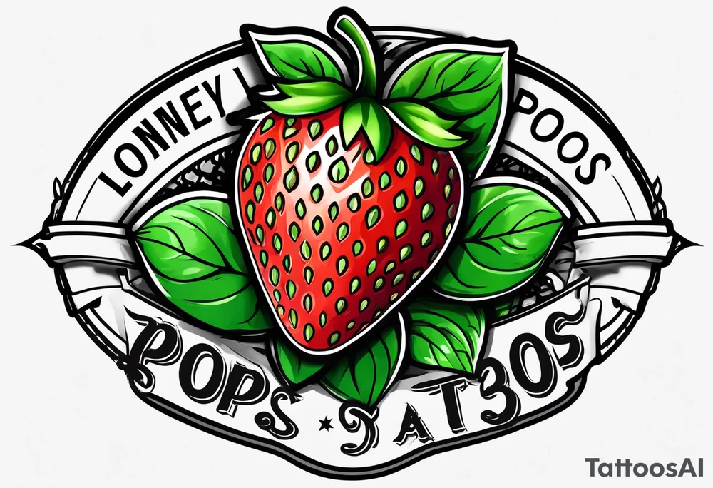 lonely strawberry wrapped in memorial banner saying Pops tattoo idea