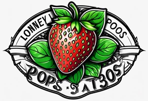 lonely strawberry wrapped in memorial banner saying Pops tattoo idea