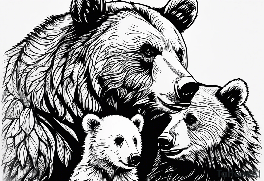 mother bear with cub looking at each other tattoo idea