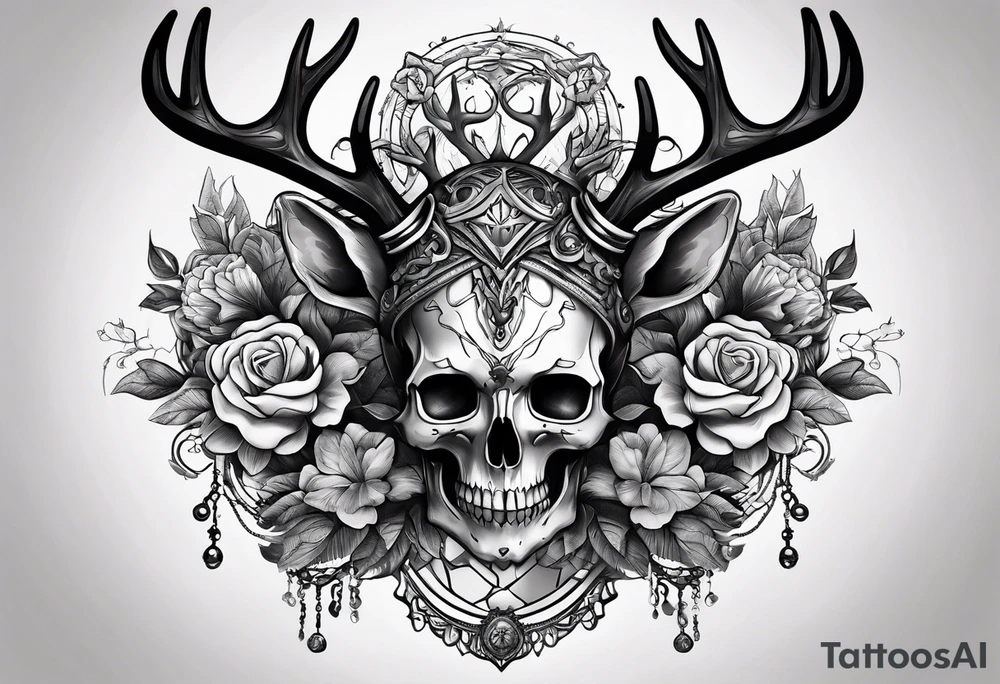 A human with a deer skull head tattoo idea