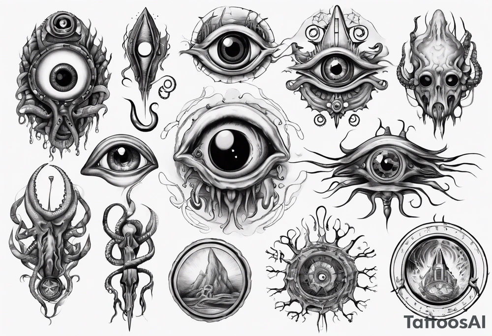 lovecraft them with eye and tentacle tattoo idea