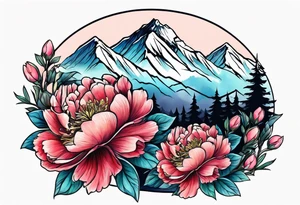 Mountains and peonies tattoo idea