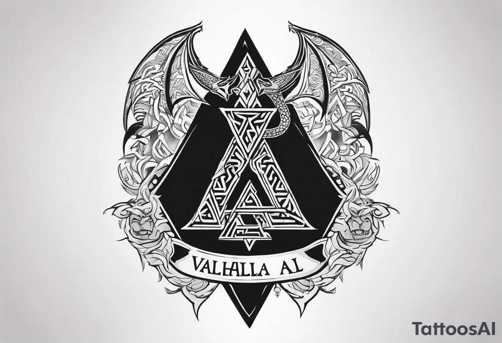 Valhalla sword shield dragon axe Valknut tattoo idea