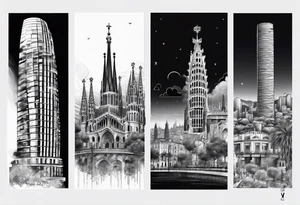 Barcelona skyline leg sleeve tattoo idea