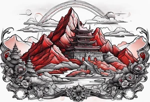 red mountains which there are two fantasies castles. tattoo idea