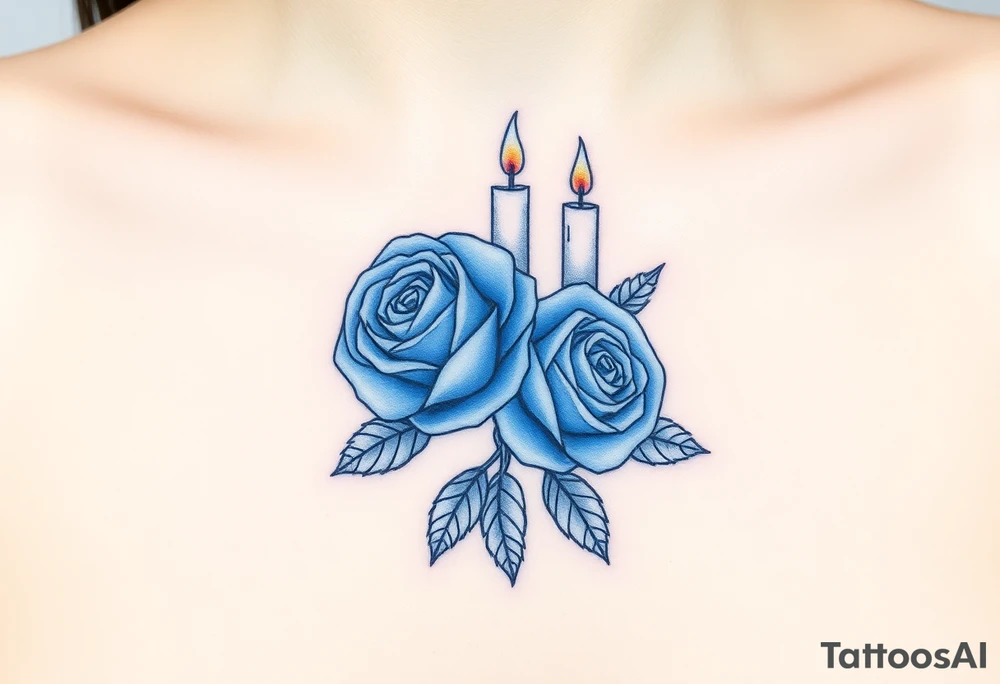 Blue, 2 roses, 2 candles tattoo idea
