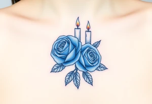 Blue, 2 roses, 2 candles tattoo idea