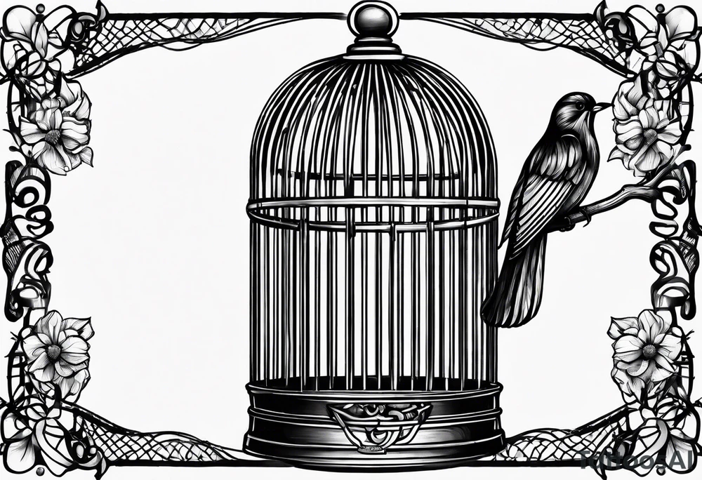 Empty open bird cage tattoo idea
