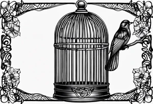 Empty open bird cage tattoo idea