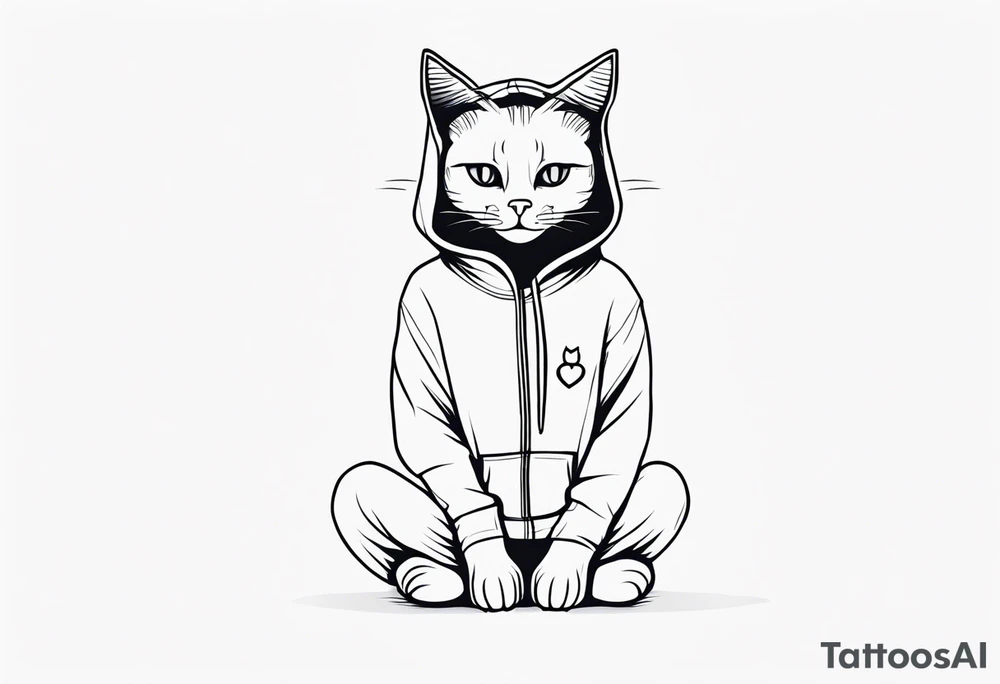 Full body cat emo cat in a hoodie tattoo idea