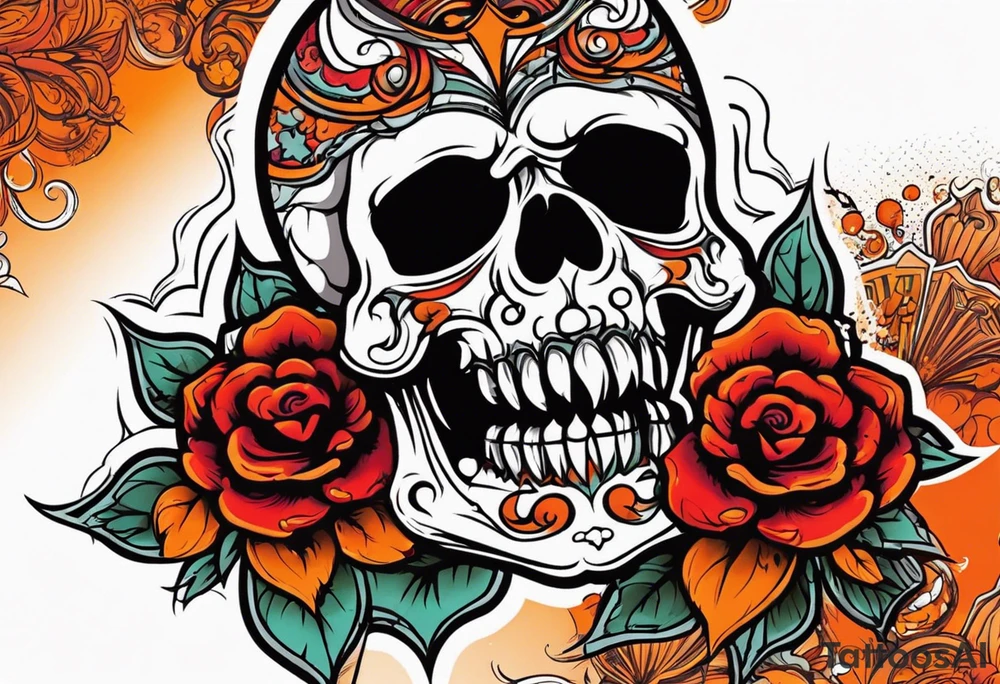 Gothic of skull that is red and orange tattoo idea