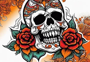 Gothic of skull that is red and orange tattoo idea
